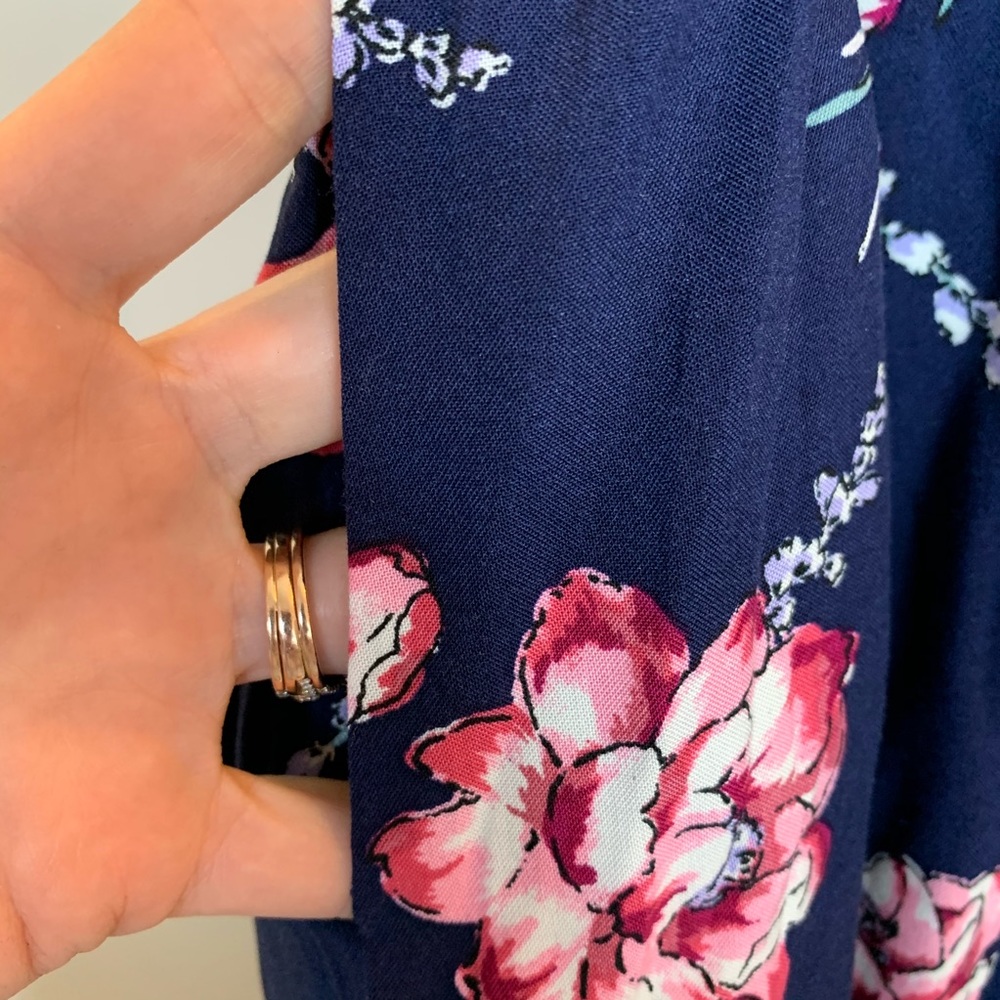 Band Of Gypsies Navy Floral Print Short Sleeve Mini Dress Size S NWT Whimsy Boho - Picture 7 of 9
